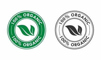 100 percen organic logo template illustration - obrazy, fototapety, plakaty