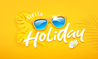 Sunglasses with yellow leave holiday design background, Eps 10 vector illustration
