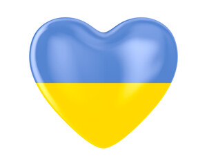 heart with ukrainian flag on white background. Isolated 3D illustration