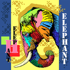 Elephant. Bright, graphic drawing in the style of pop art. Vector illustration.