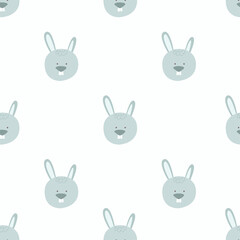 Seamless pattern with cute rabbit, hare. simple flat vector. Hand drawing for children. animal theme. baby design for fabric, textile, wrapper, print.
