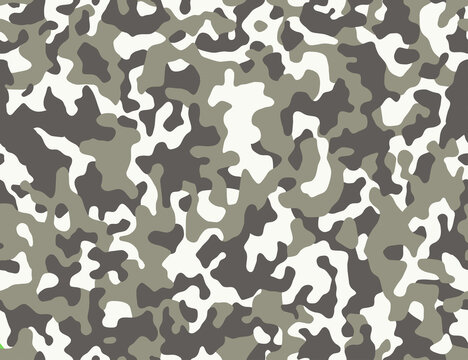 Camouflage pattern background seamless vector illustration. Classic clothing style masking camo repeat print. Beige, brown, ocher colors forest texture. 