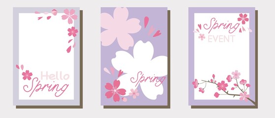 Set of Cherry blossom frames. Spring template collection. Cherry blossom decoration frame for sns, cover, banner and background design. Vector illustration.