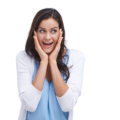 Pleasantly surprised. Studio shot of a surprised young woman isolated on white.