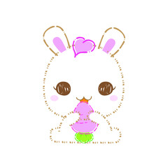 Cute cartoon rabbits, Kawaii bunny, vector clip art illustration.