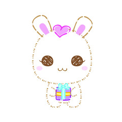 Cute cartoon rabbits, Kawaii bunny, vector clip art illustration.