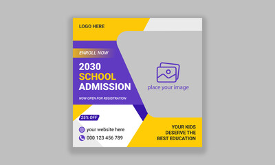 Kids school education admission social media post and web banner template