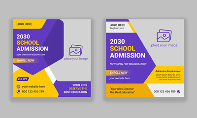 Kids school education admission social media post and web banner template - obrazy, fototapety, plakaty