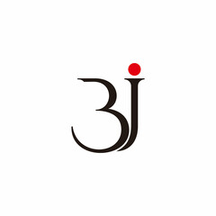 letter bj simple curves line font red dot logo vector