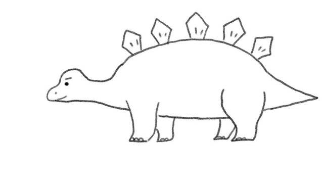 手描きの恐竜 線画 ステゴサウルス 黒