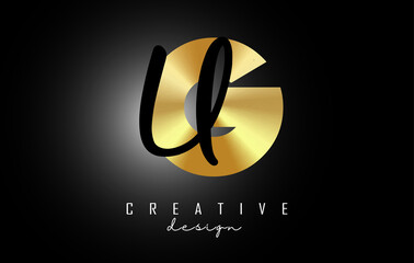 Golden Letters GU Logo with a minimalist design. Letters G and U with geometric and handwritten typography.