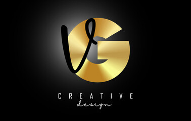 Golden Letters GV Logo with a minimalist design. Letters G and V with geometric and handwritten typography.