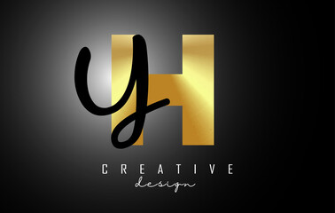 Golden Letters HY Logo with a minimalist design. Letters H and Y with geometric and handwritten typography.