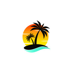 Fototapeta na wymiar palm beach sunset vector simple and elegant design