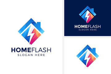 home flash logo, electric home logo design vector illustration