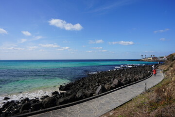 beautiful clear sea and seaside walkway