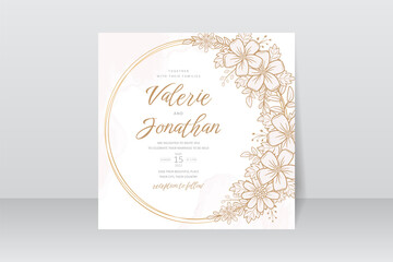 Wedding invitation template with floral outline decoration