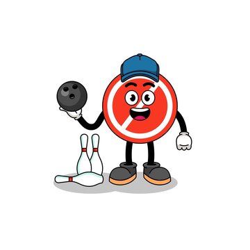 Mascot of stop sign as a bowling player