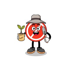 Illustration of stop sign cartoon holding a plant seed