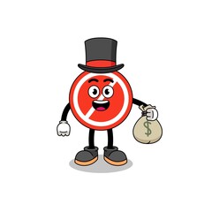 stop sign mascot illustration rich man holding a money sack