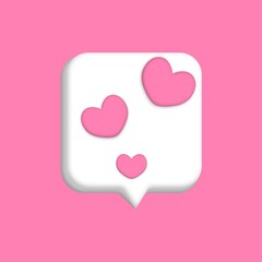Vector illustration of heart inside bubble chat icon. Speech bubble with heart. Happy Valentine's day, simple love icon symbol. Greeting card design for web, email, social media, banner template.
