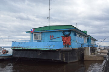 Fototapeta na wymiar Landing stage at the pier of the city of Komsomolsk-on-Amur