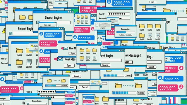 一斉に開く大量のソフトウェアウィンドウ