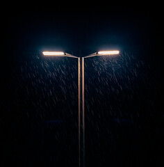 Street light at night in the rain - obrazy, fototapety, plakaty