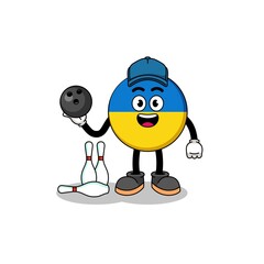 Mascot of ukraine flag as a bowling player