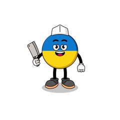 Mascot of ukraine flag as a butcher