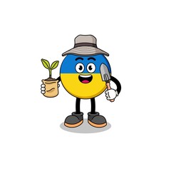 Illustration of ukraine flag cartoon holding a plant seed