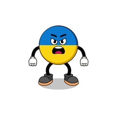 ukraine flag cartoon illustration with angry expression