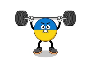 Obraz premium ukraine flag mascot cartoon lifting a barbell