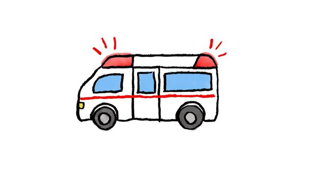 救急車　緊急車両の手描きイラスト　水彩画