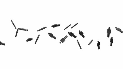 Black human shaped objects on white background.
3D illustration for background.
