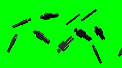 Fototapeta premium Black human shaped objects on green chroma key background. 3D illustration for background. 