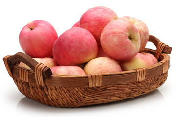 Apples in a basket on a white background.