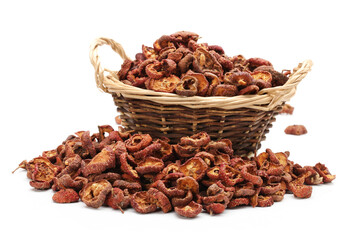 Obraz premium Dried hawthorn slices for brewing tea on white background