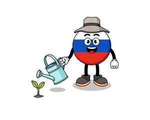 Fototapeta premium Illustration of russia flag cartoon watering the plant