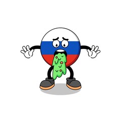 russia flag mascot cartoon vomiting
