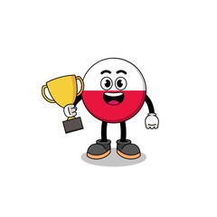 Cartoon mascot of poland flag holding a trophy