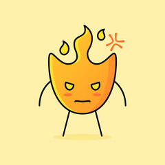 cute fire cartoon with angry expression.orange and yellow. stand and stare. suitable for logos, icons, symbols or mascots