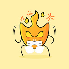 cute fire cartoon with angry expression. nose blowing smoke, eyes bulging and teeth grinning. suitable for logos, icons, symbols or mascots