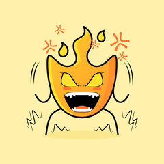 cute fire cartoon with very angry expression. mouth open and eyes bulging. suitable for logos, icons, symbols or mascots