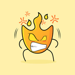 cute fire cartoon with angry expression. eyes bulging and teeth grinning. suitable for logos, icons, symbols or mascots