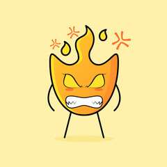 cute fire cartoon with angry expression and eyes bulging. suitable for logos, icons, symbols or mascots