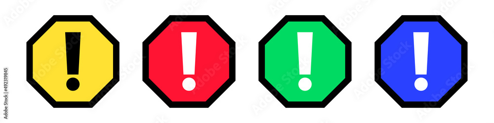 Poster octagonal warning symbol icon set.