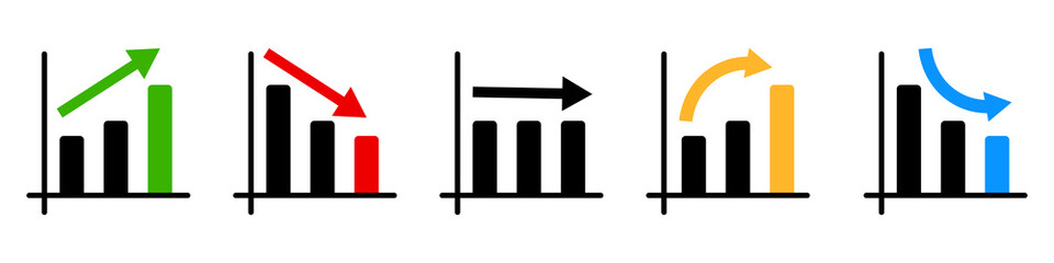 Set of bar chart icons in various styles. Vectors.