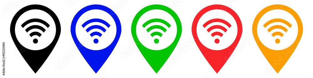 Poster wifi map pin icon set. vector.