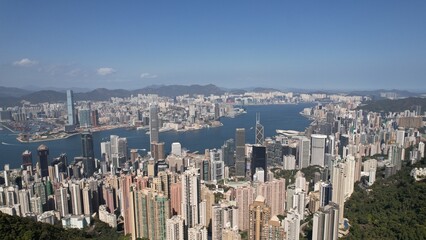 Fototapeta na wymiar hong kong central financial district drone point of view